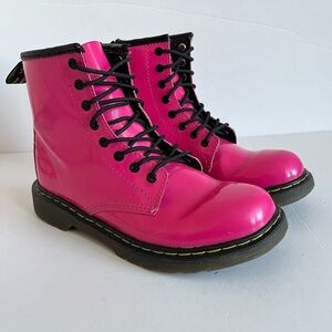 Dr Martens Delaney Hot Pink Patent Leather Boots Size 3